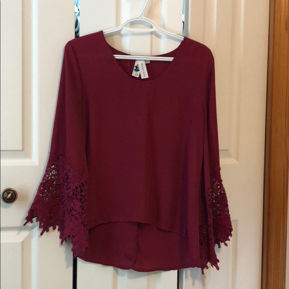 Burgundy/wine colored bell sleeve top